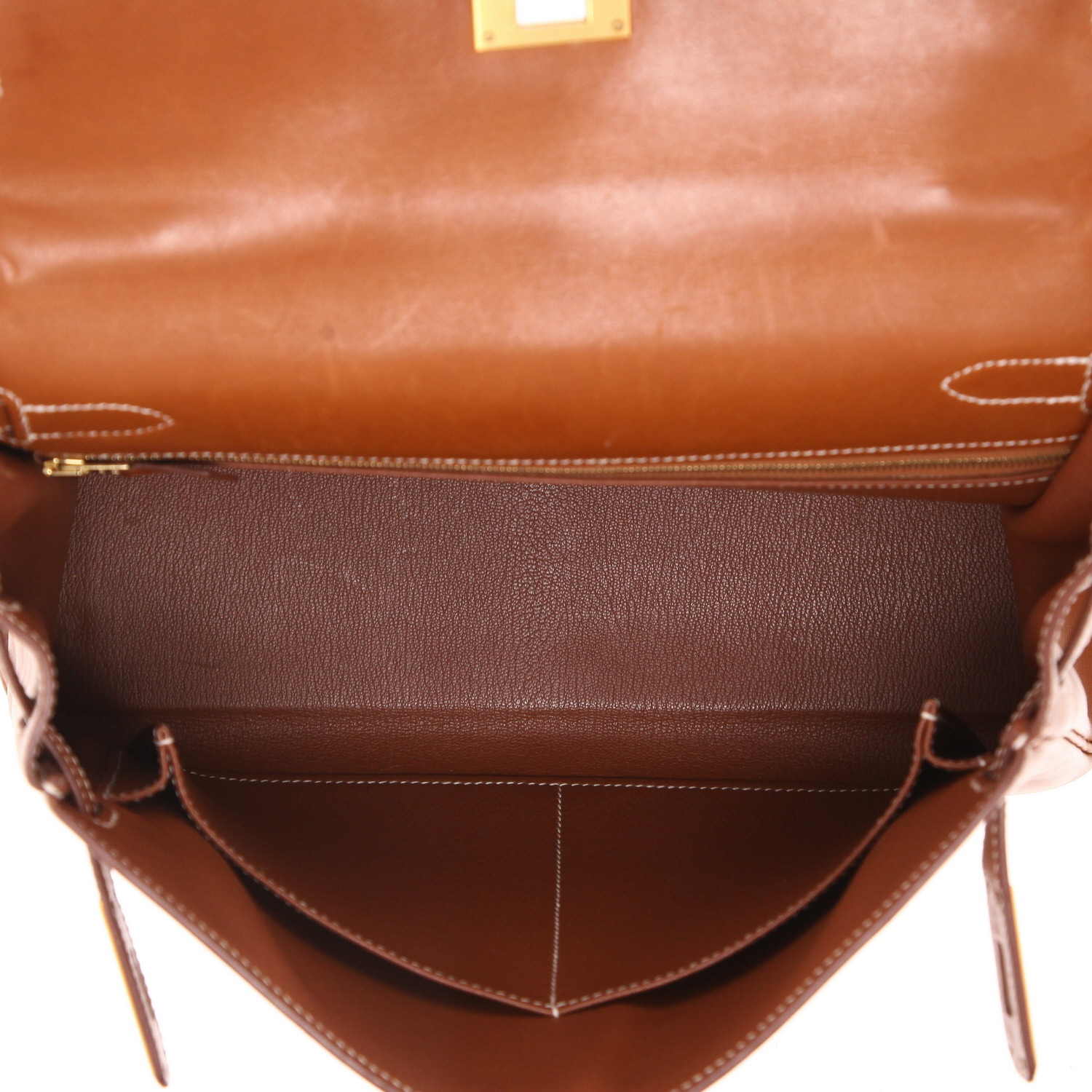 Hermès  Kelly 32 cm handbag  in gold Barenia leather - Detail D3