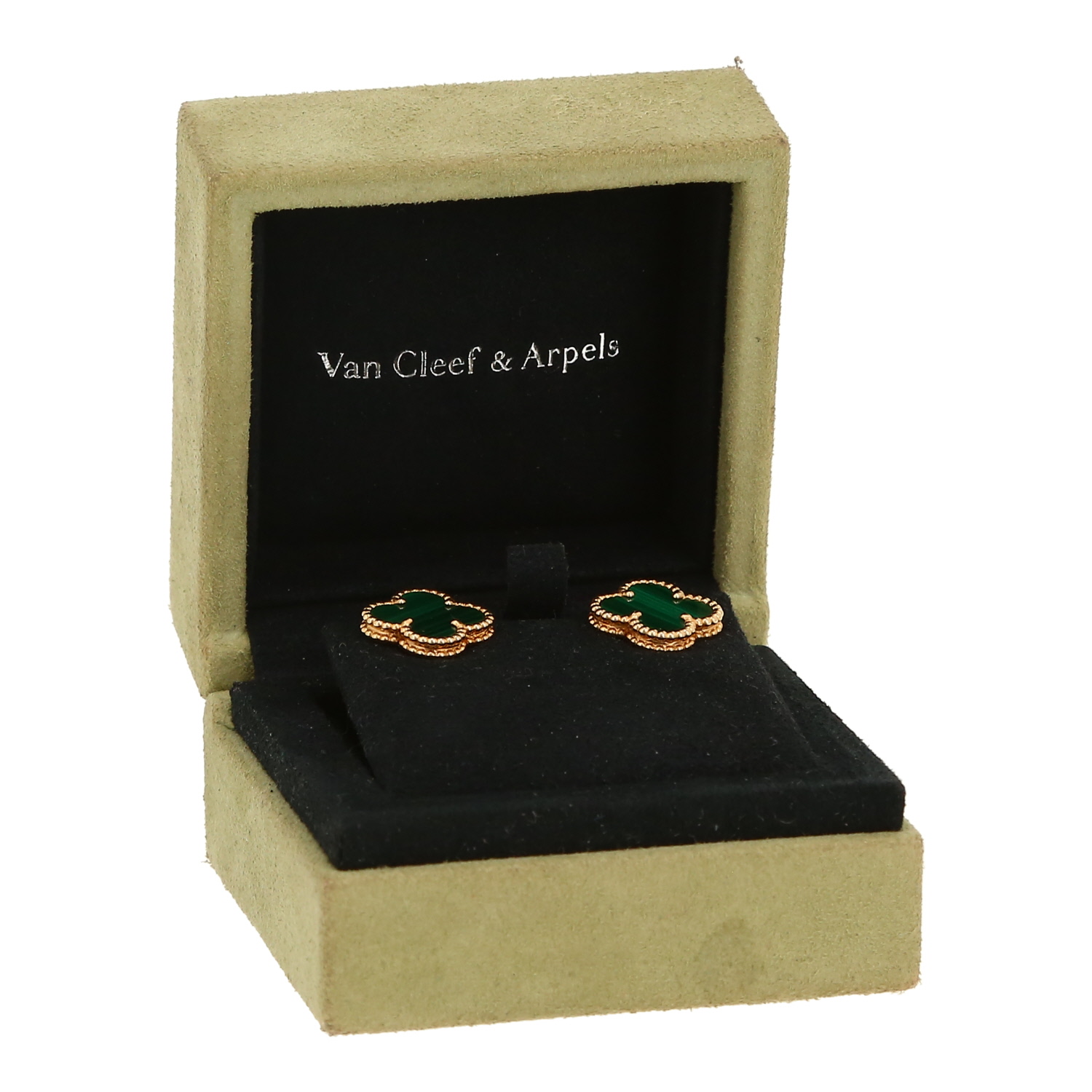 Paire de boucles d'oreilles Van Cleef & Arpels Vintage Alhambra en or jaune et malachite - Detail D2