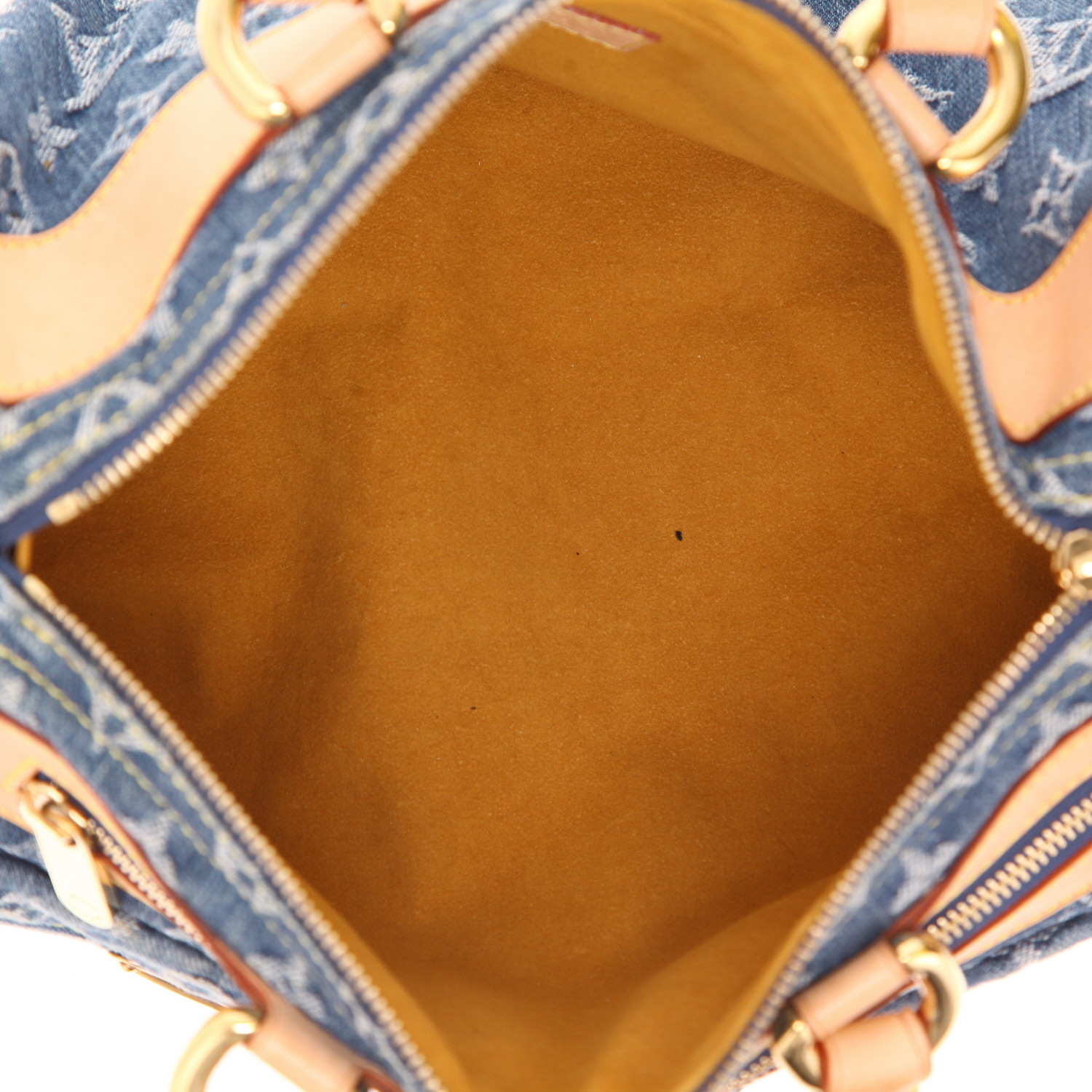 Bolso de mano Louis Vuitton  Neo Speedy en lona denim Monogram azul y cuero natural - Detail D3