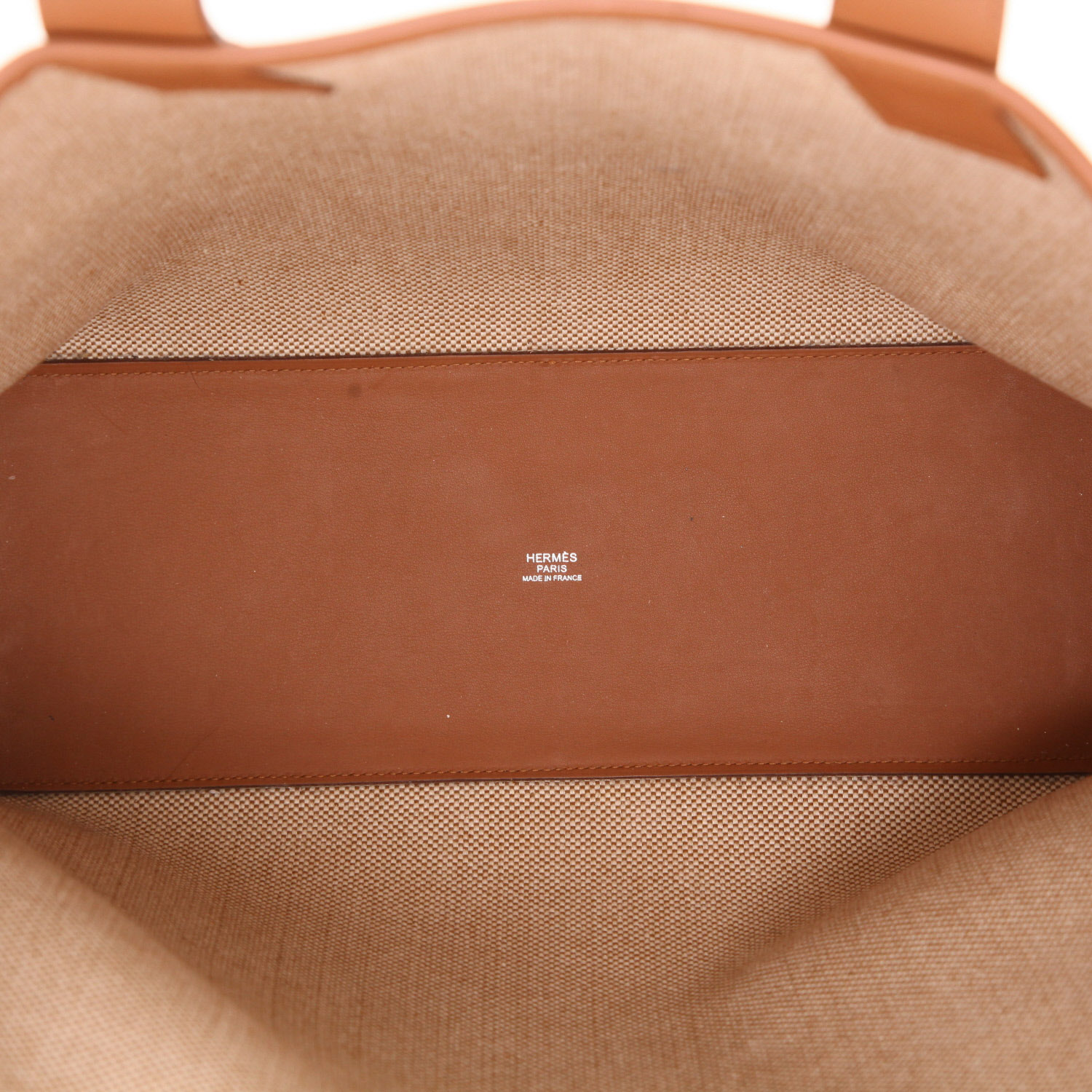 Hermès  H Ambié shopping bag  in beige canvas  and gold leather - Detail D3