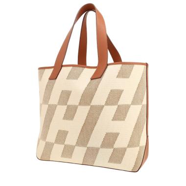 Sac cabas Hermès  H Ambié en toile beige et cuir gold