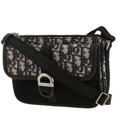 Dior  8 shoulder bag  in blue monogram canvas Oblique  and black leather