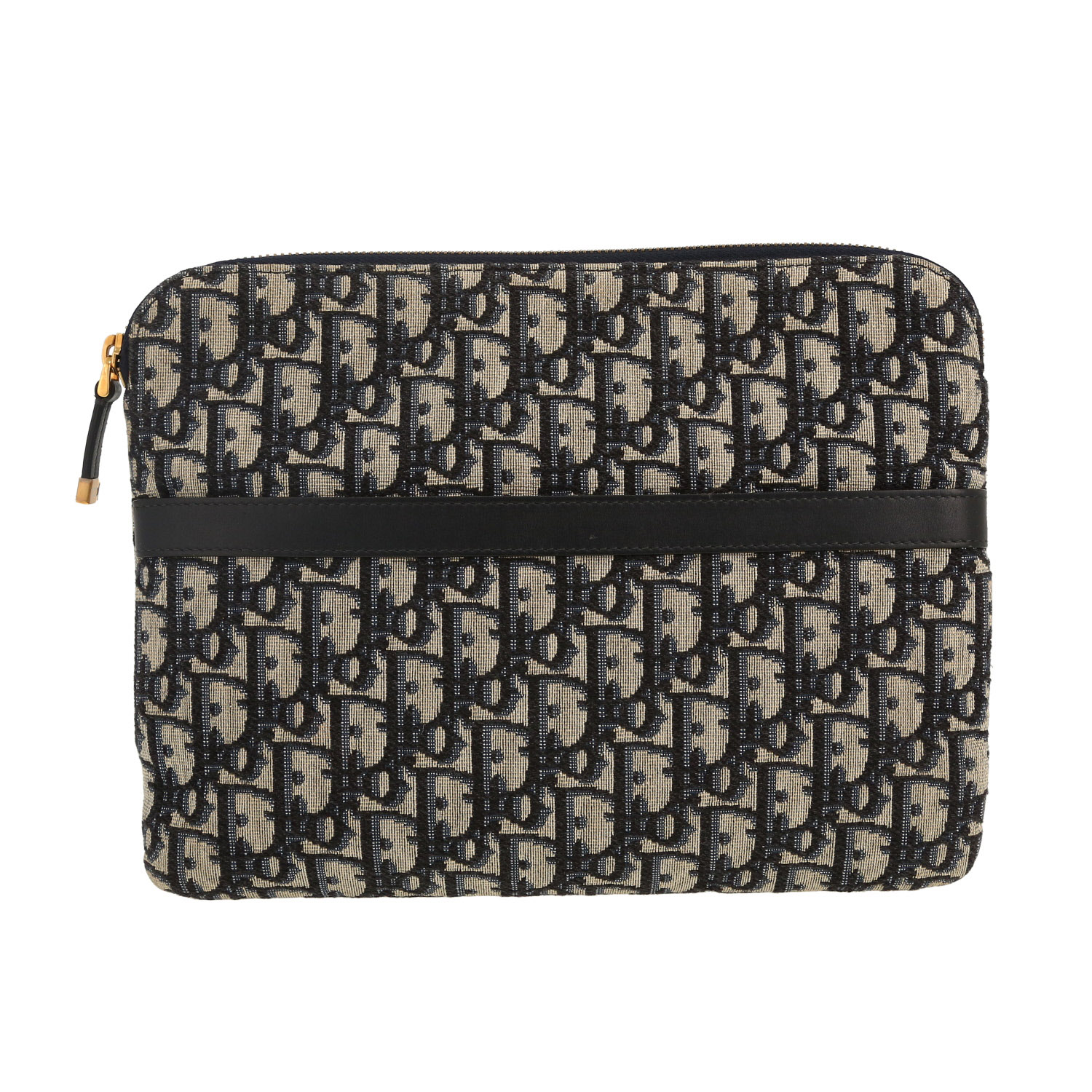 Pochette Dior en toile monogram Oblique bleue et cuir bleu - Detail D4