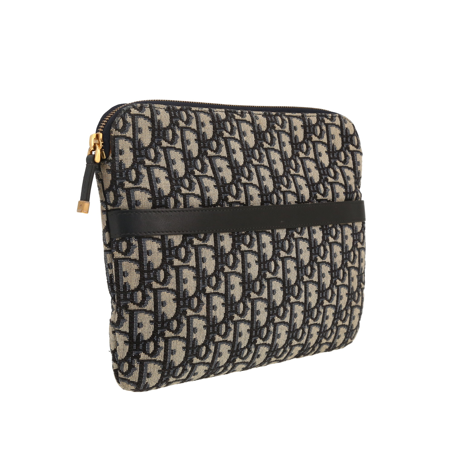 Pochette Dior en toile monogram Oblique bleue et cuir bleu - Detail D5