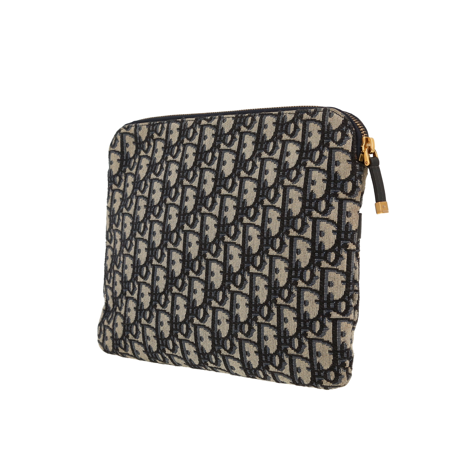 Pochette Dior en toile monogram Oblique bleue et cuir bleu - Detail D6