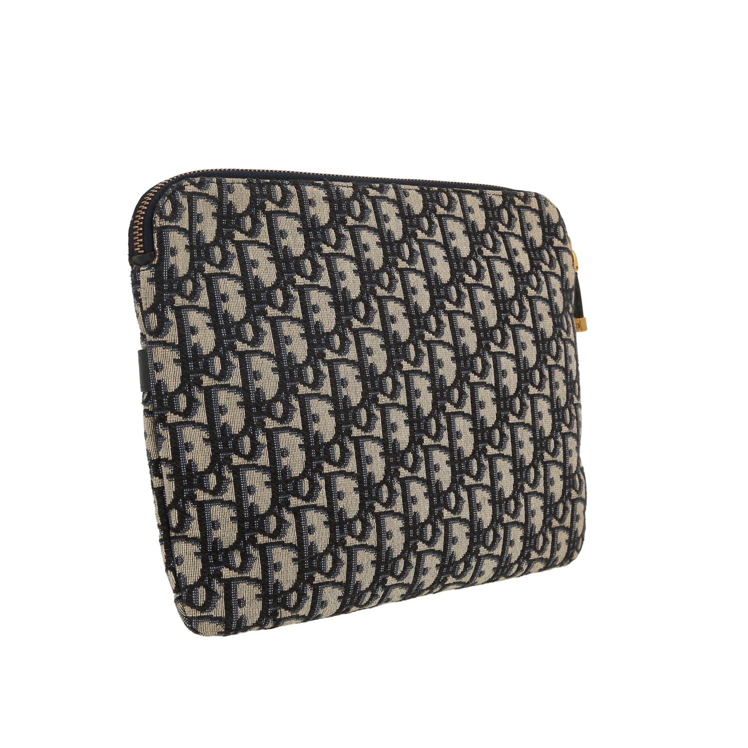 Pochette Dior en toile monogram Oblique bleue et cuir bleu - Detail D8