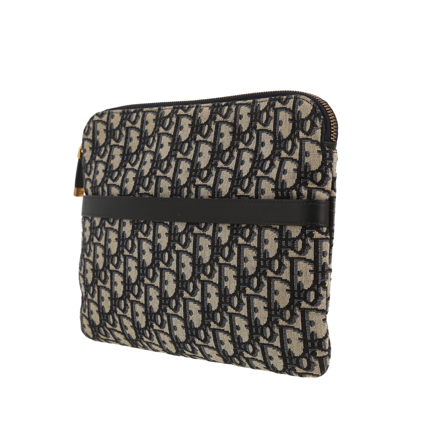 Pochette Dior en toile monogram Oblique bleue et cuir bleu - Detail D9