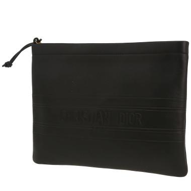 Bolsito de mano Dior  Stripe Pouch en cuero negro