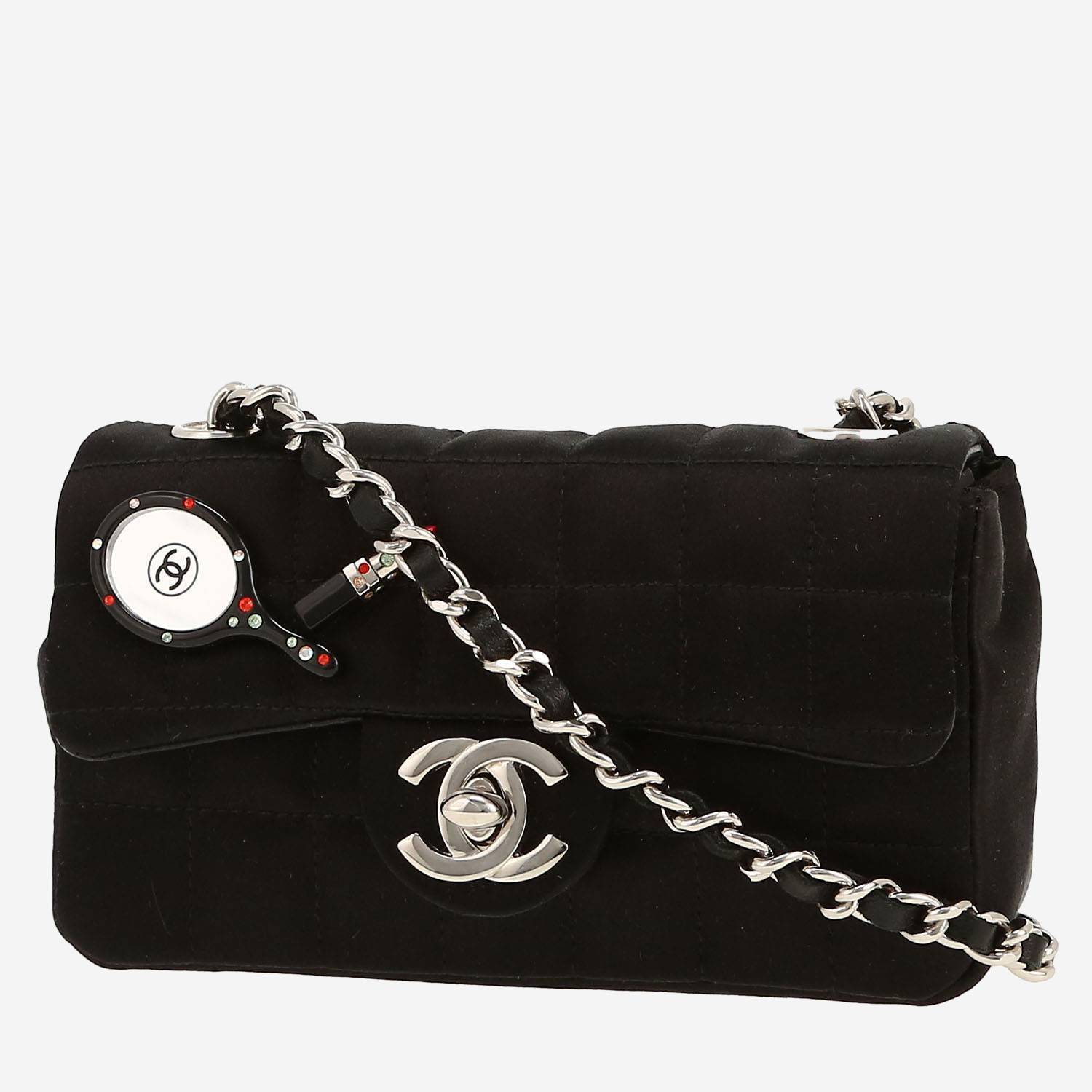 Sac bandoulière Chanel   en satin noir