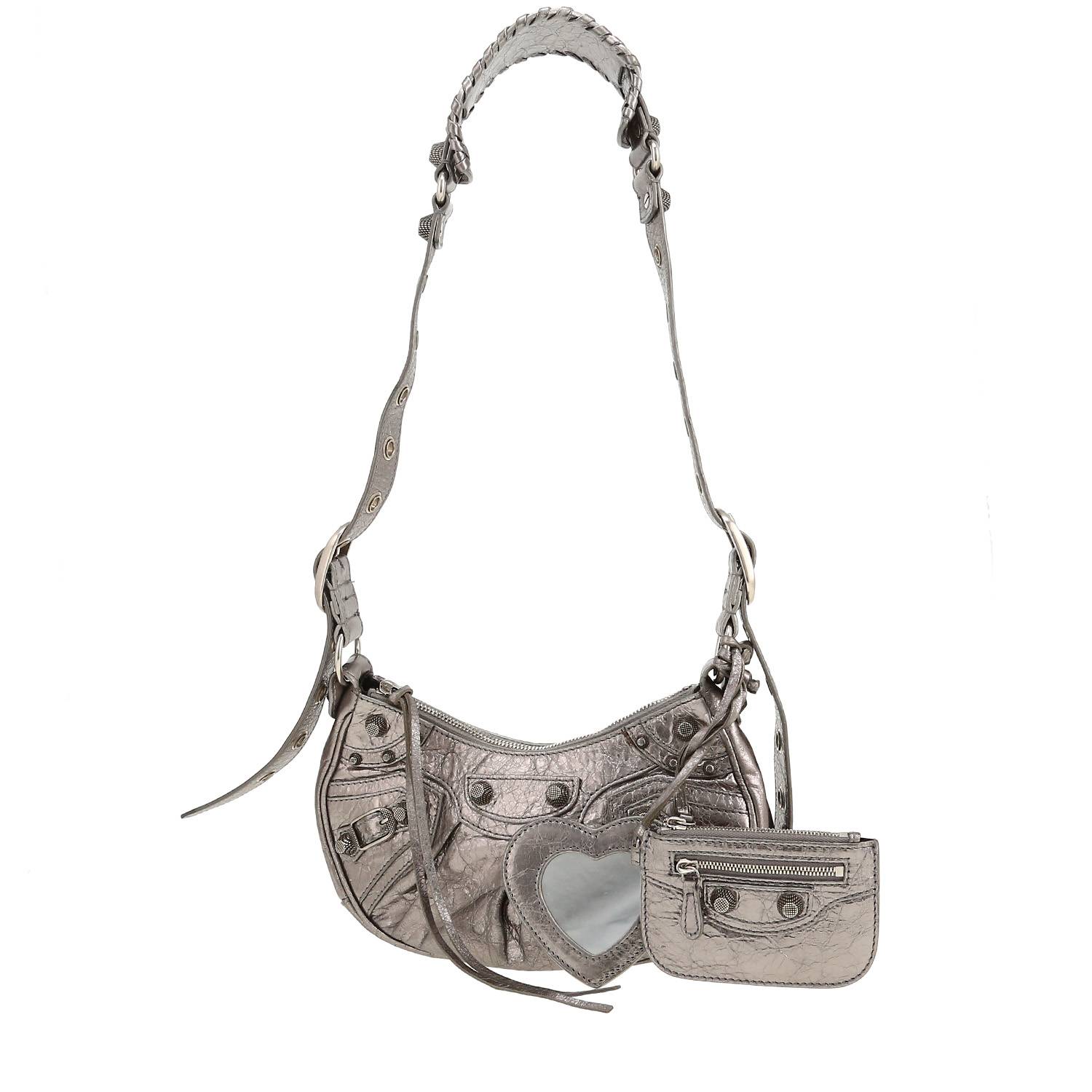 Borsa a tracolla Balenciaga  Cagole modello piccolo  in pelle invecchiata argentata