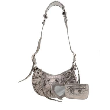 Bolso bandolera Balenciaga  Cagole modelo pequeño  en cuero usado plateado