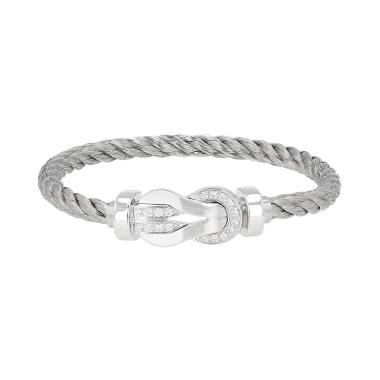 Bracciale Fred Chance Infinie modello grande in oro bianco, diamanti e acciaio