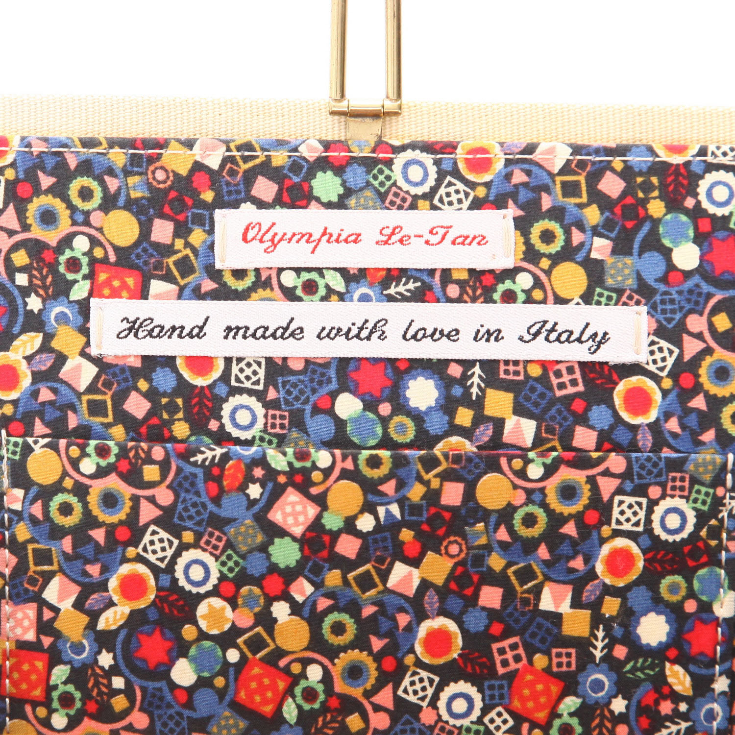 Olympia Le-Tan Moonraker - Ian Fleming Moonraker - Ian Fleming pouch  in beige, orange, yellow and black canvas - Detail D2
