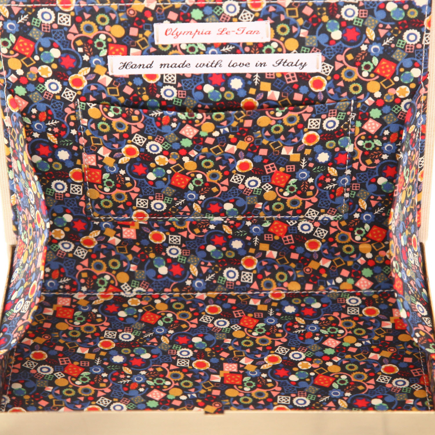 Olympia Le-Tan Moonraker - Ian Fleming Moonraker - Ian Fleming pouch  in beige, orange, yellow and black canvas - Detail D3