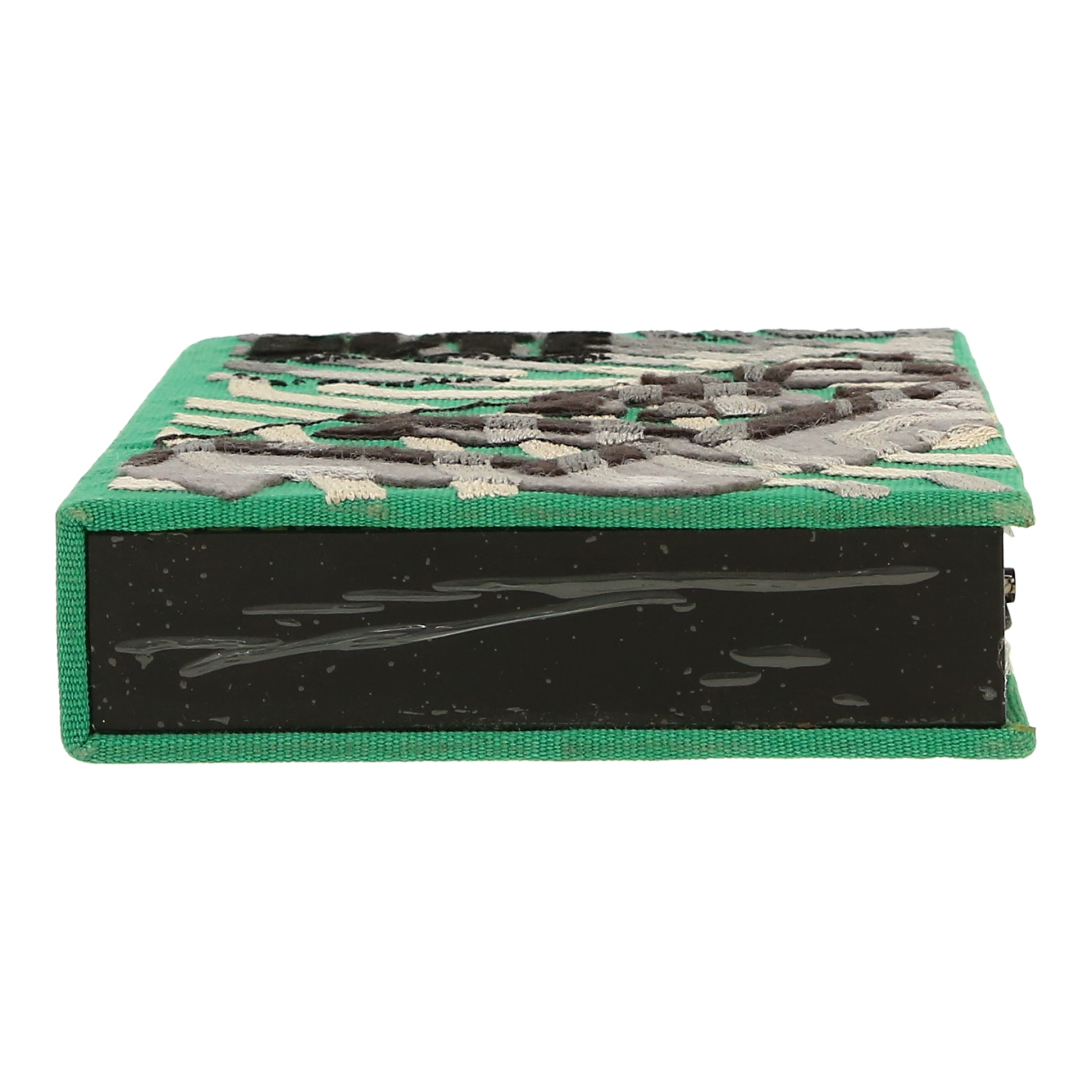 Pochette Olympia Le-Tan Byte Byte in tela verde, beige nera e grigia - Detail D1