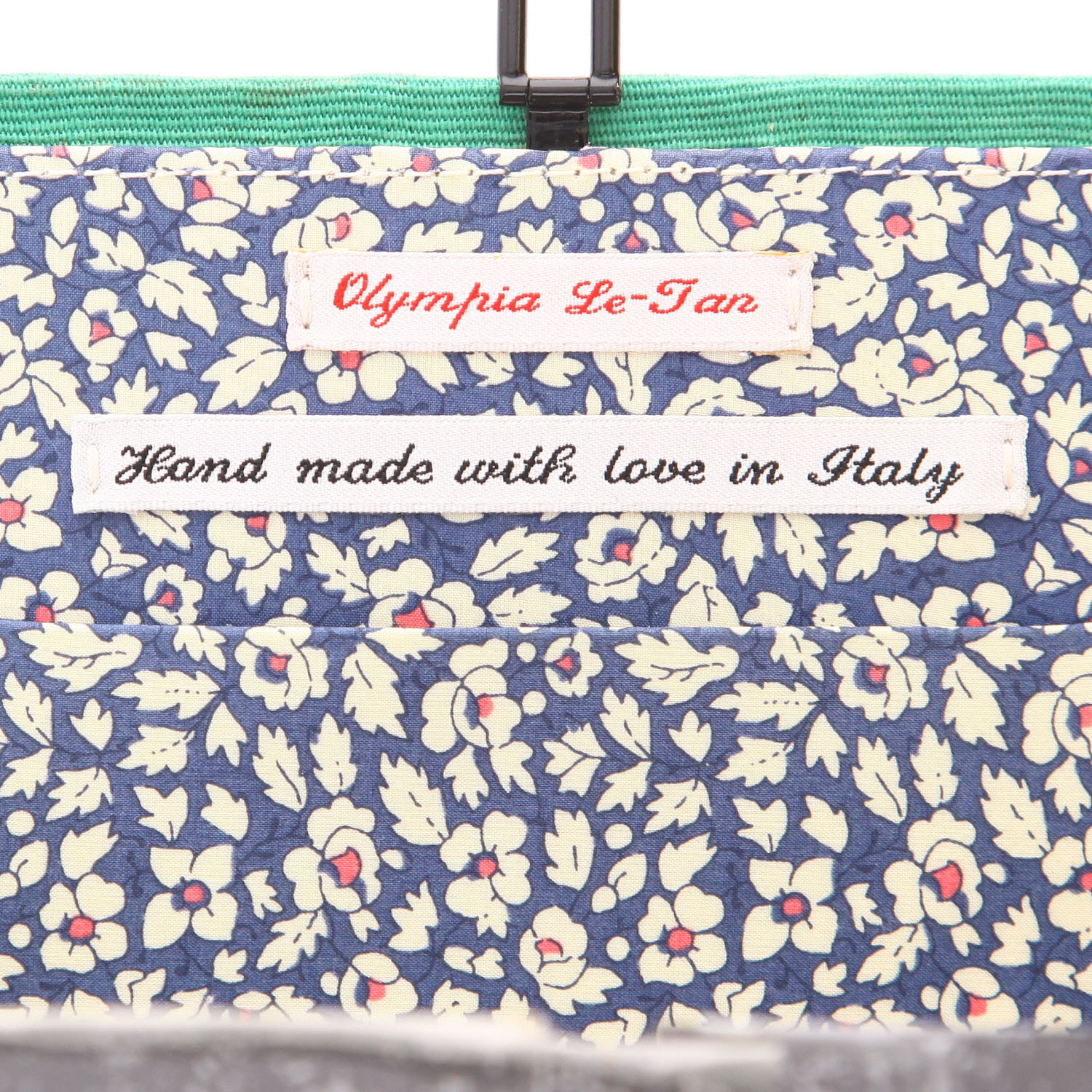 Pochette Olympia Le-Tan Byte Byte in tela verde, beige nera e grigia - Detail D2