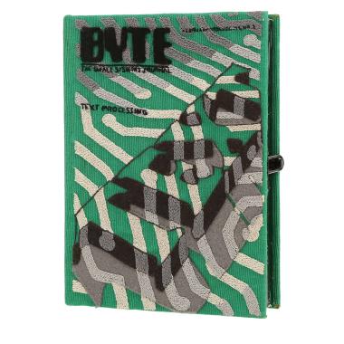 Pochette Olympia Le-Tan Byte Byte in tela verde, beige nera e grigia