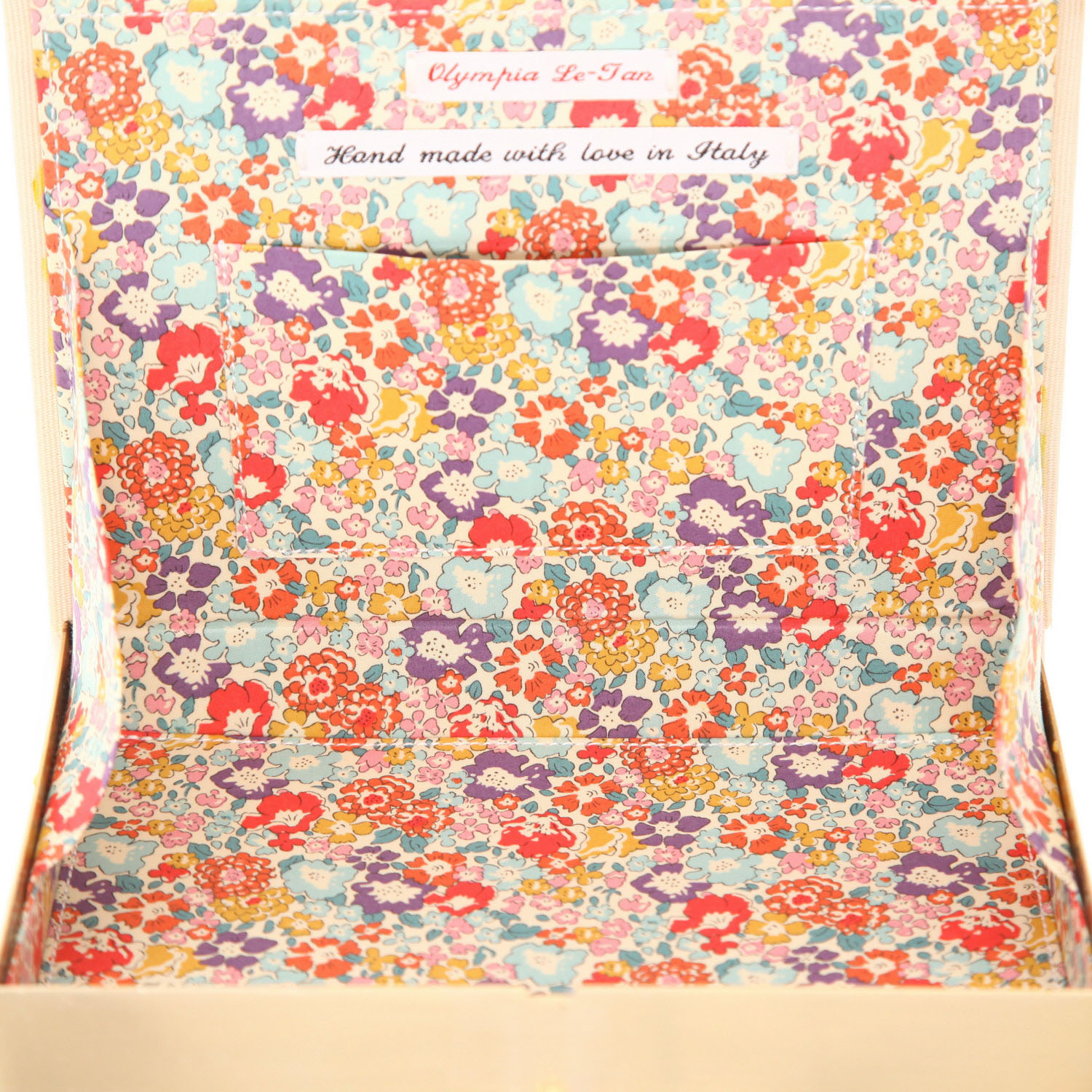 Pochette Olympia Le-Tan Normal Bosco Normal Bosco in tela beige, rossa blu e verde - Detail D3