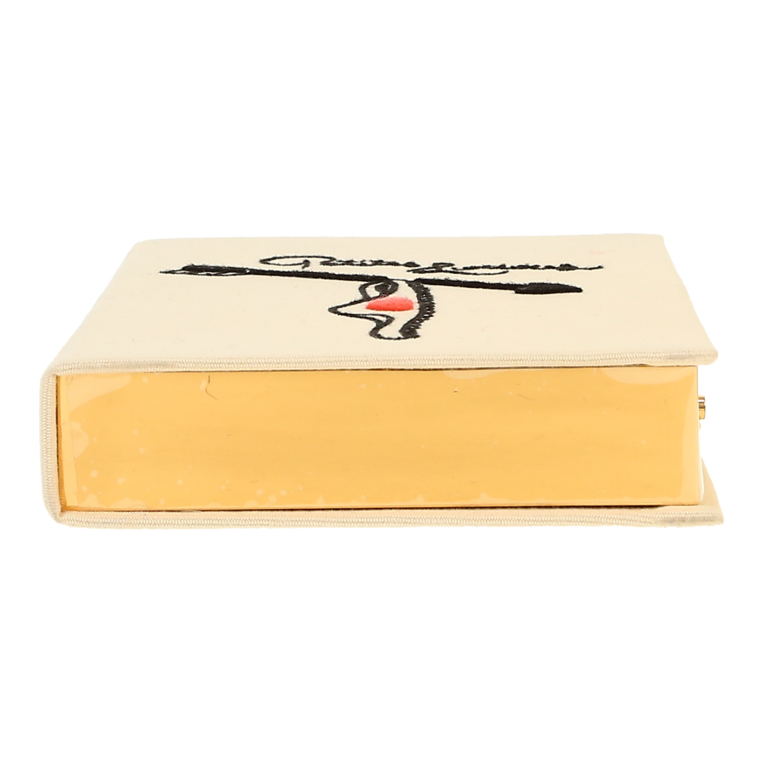 Bolsito de mano Olympia Le-Tan Petites Luxures Petites Luxures en lona beige negra y roja - Detail D1