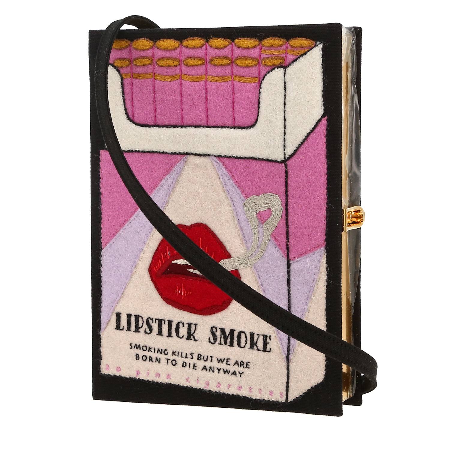 Bolsito de mano Olympia Le-Tan Lipstick smoke Lipstick smoke en lona negra, rosa beige y color lila