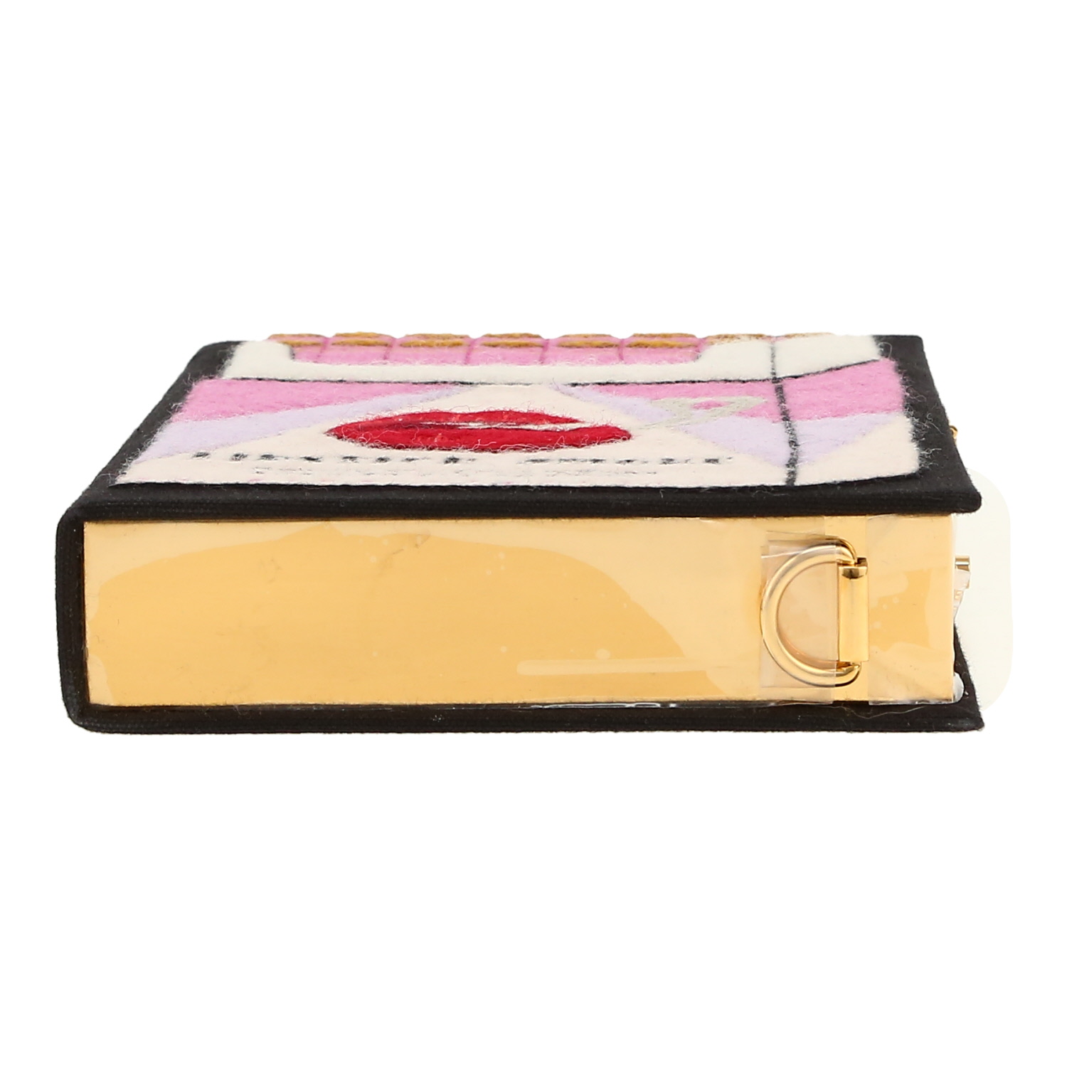 Bolsito de mano Olympia Le-Tan Lipstick smoke Lipstick smoke en lona negra, rosa beige y color lila - Detail D1