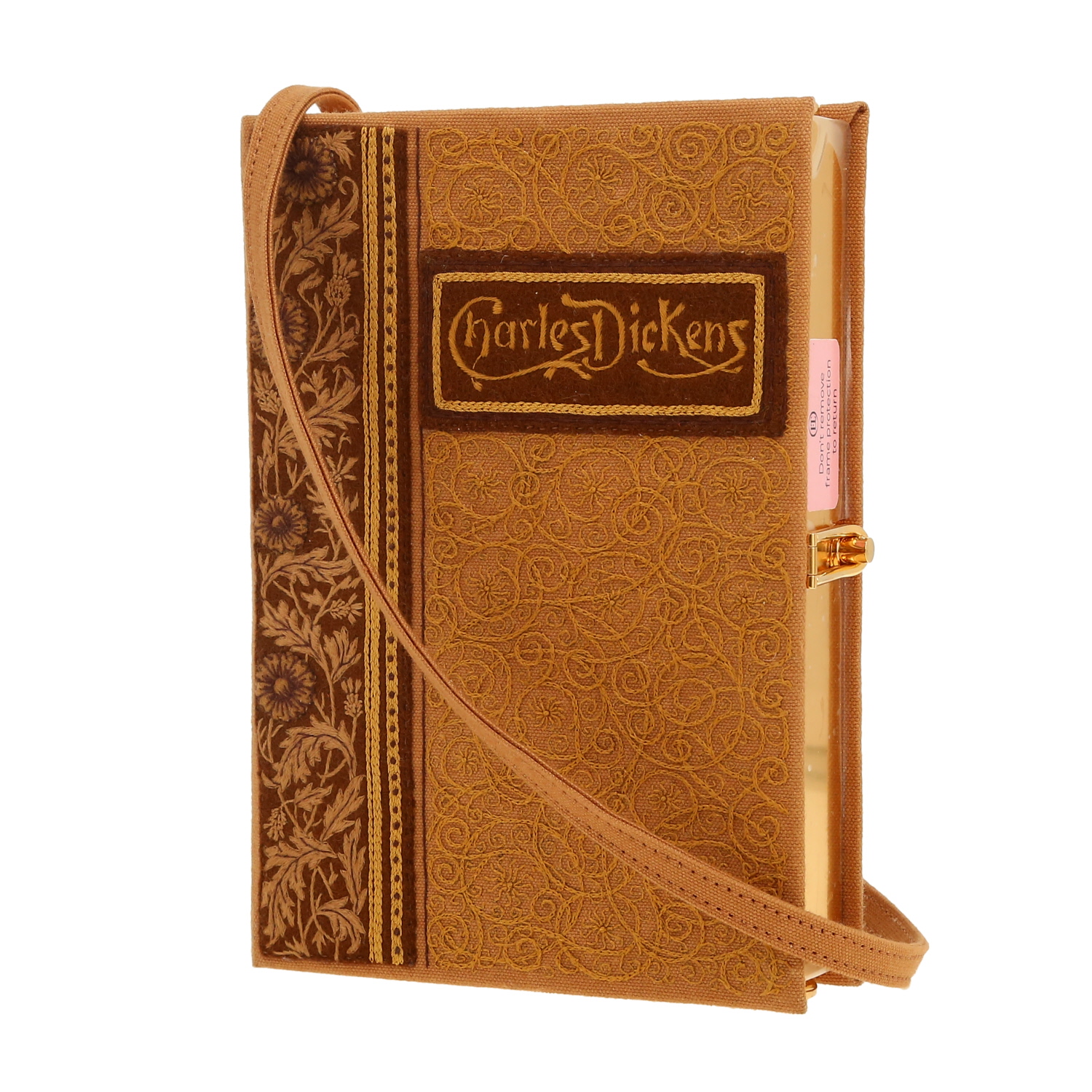 Minaudière Olympia Le-Tan Charles Dickens Charles Dickens en tissu brodé beige et marron - Detail D4