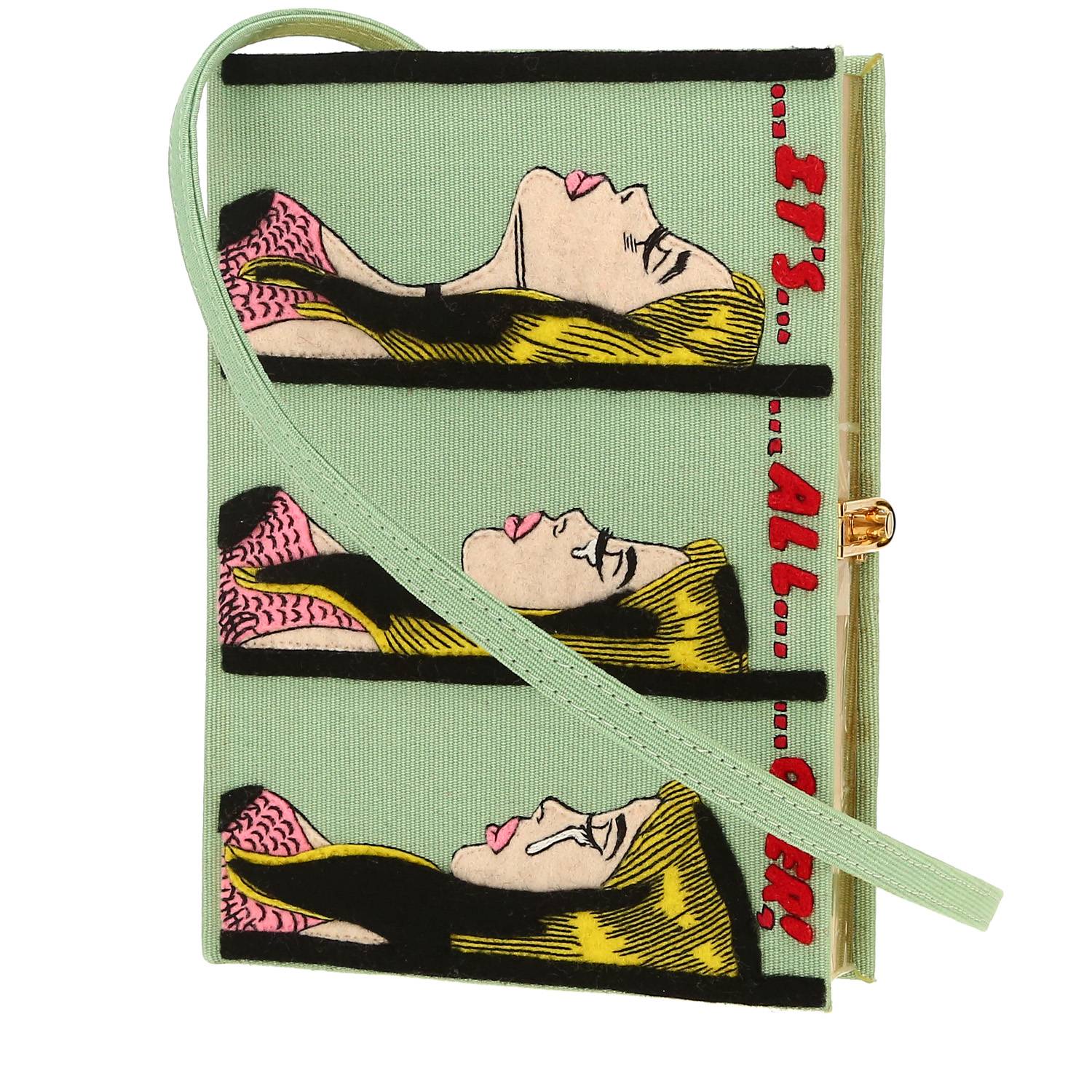 Bolso bandolera Olympia Le-Tan Marvel ...It's... ... all... ...over ! en lona verde n°21/77