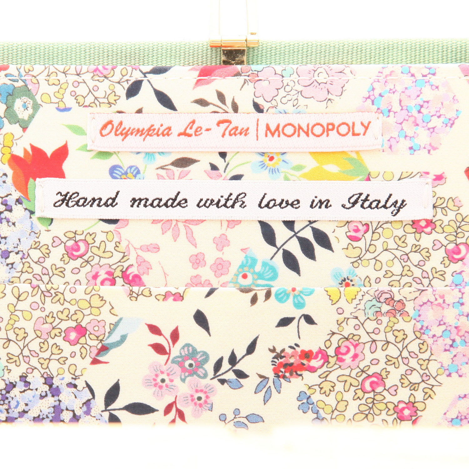 Bolsito de mano Olympia Le-Tan Monopoly passage des deux pavillons en lona verde - Detail D2