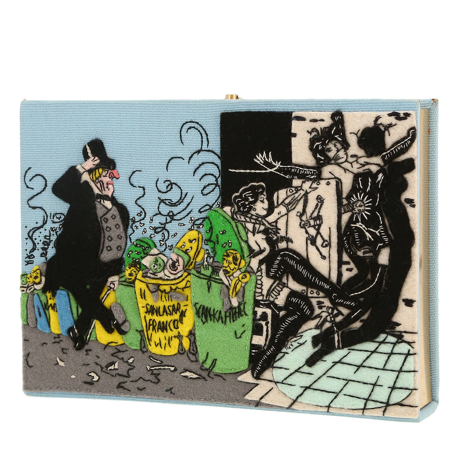 Olympia Le-Tan   pouch  in blue, black, yellow and green canvas - Detail D5