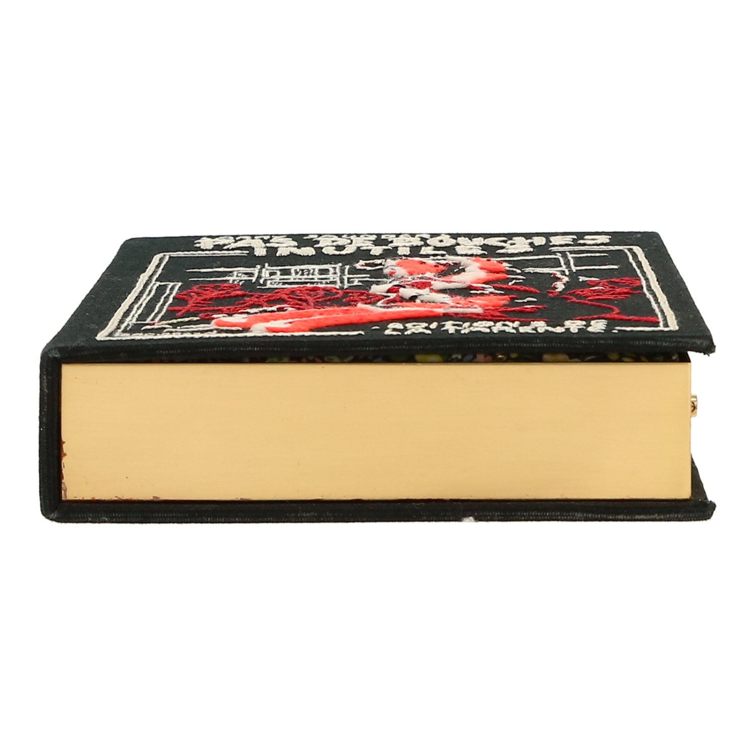 Pochette Olympia Le-Tan Pas de Bouches Inutiles Pas de Bouches Inutiles in tela nera bianca e rossa - Detail D1