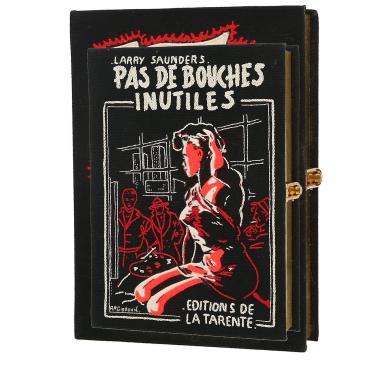 Bolsito de mano Olympia Le-Tan Pas de Bouches Inutiles Pas de Bouches Inutiles en lona negra blanca y roja