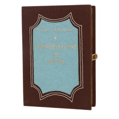 Bolsito de mano Olympia Le-Tan Conversazione In Sicilia en lona marrón y azul