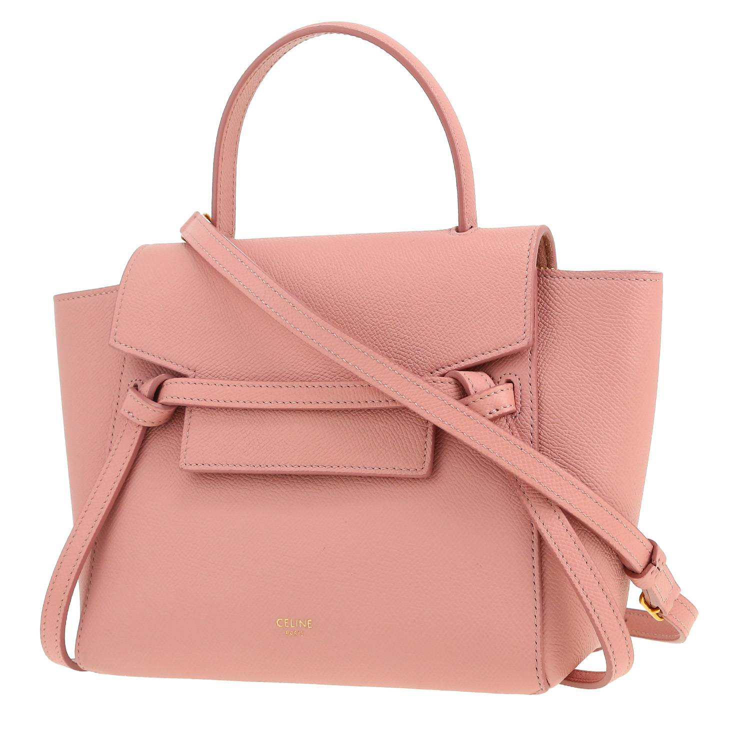 Bolso bandolera Celine  Belt Nano en cuero granulado rosa