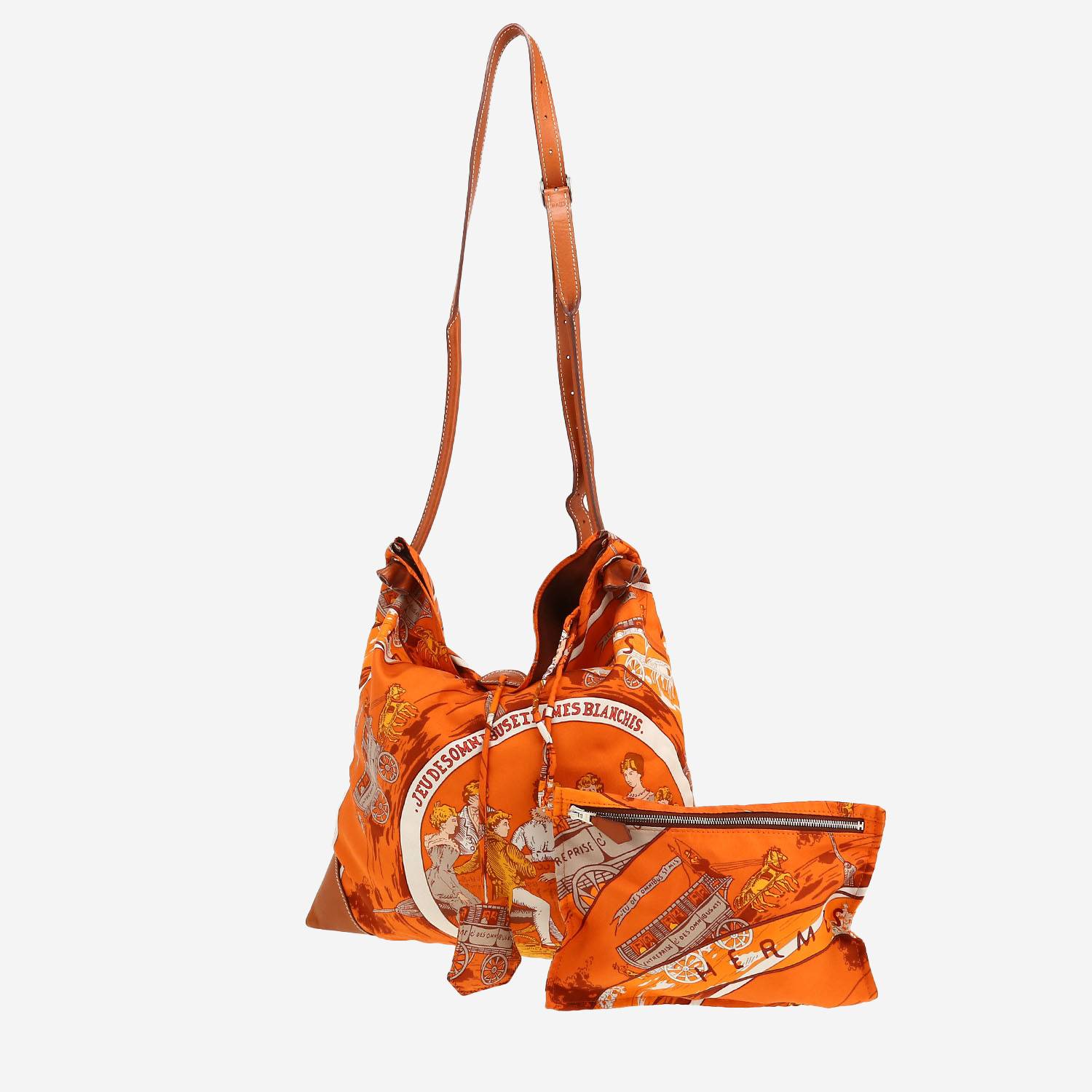 Hermès  Silk City shoulder bag  in orange silk  and fawn Barenia leather
