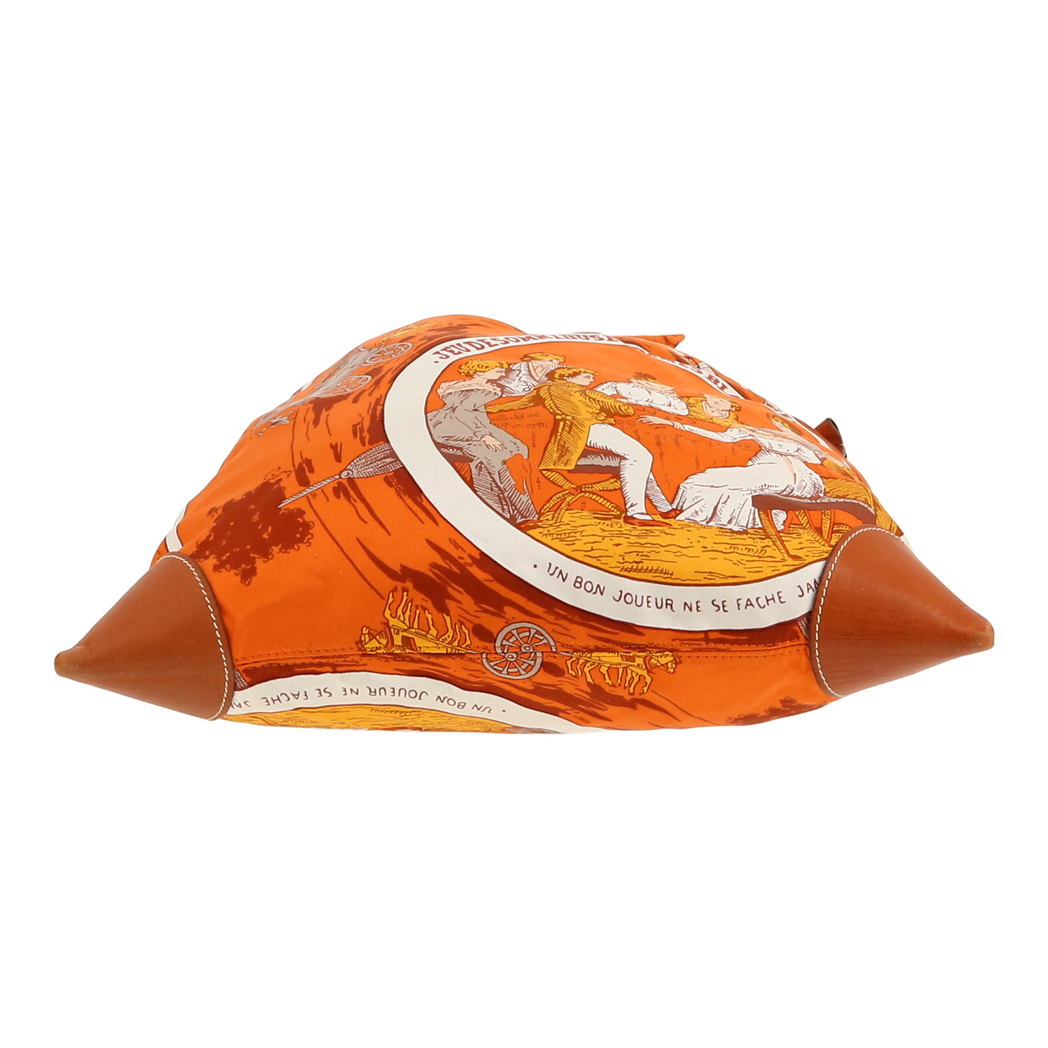 Borsa a tracolla Hermès  Silk City in seta arancione e pelle Barenia terra di Siena bruciata - Detail D1