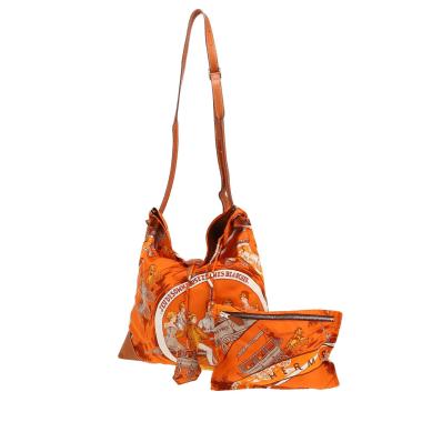 Bolso bandolera Hermès  Silk City en seda naranja y cuero Barenia rojizo