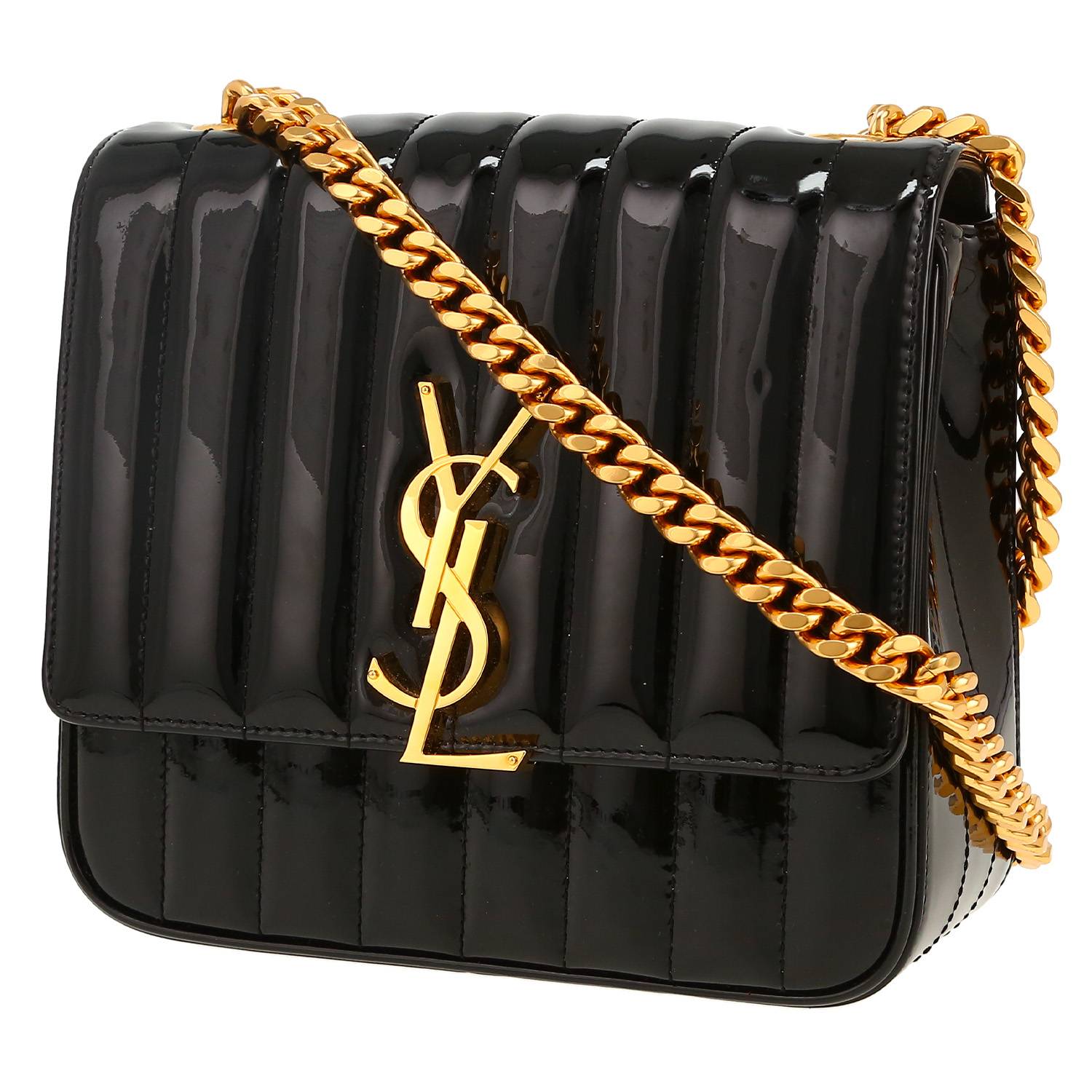 Bolso bandolera Saint Laurent  Vicky modelo pequeño  en charol negro