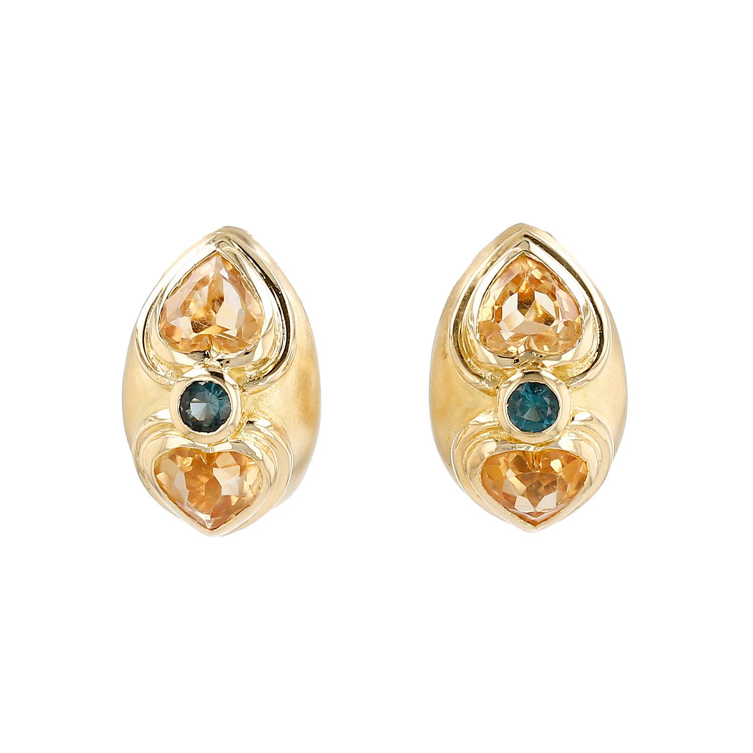 Pendientes Vintage  de oro amarillo, citrino y zafiros - 00pp