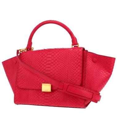Bolso de mano Celine  Trapeze modelo mediano  en piel de pitón rosa