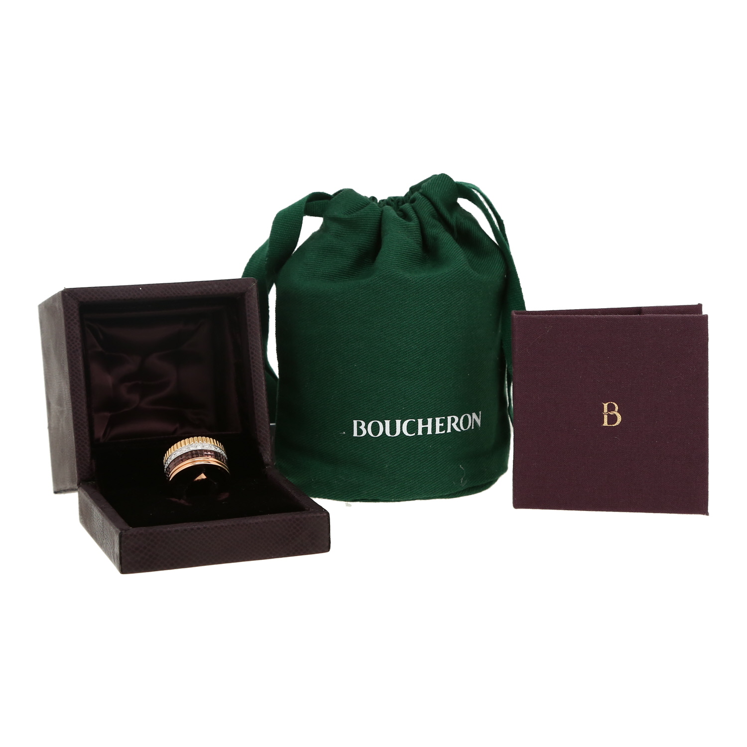 Boucheron Quatre Classique large model ring in 3 golds, diamonds and PVD - Detail D2