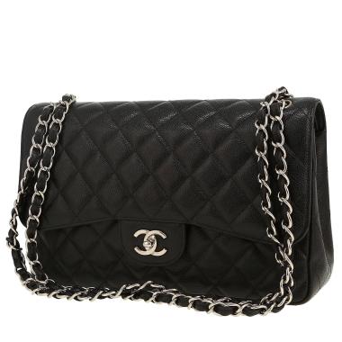 Chanel  Timeless Jumbo shoulder bag  in black quilted grained leather