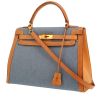 Borsa Hermès  Kelly 32 cm in pelle naturale e tela denim blu - 00pp thumbnail