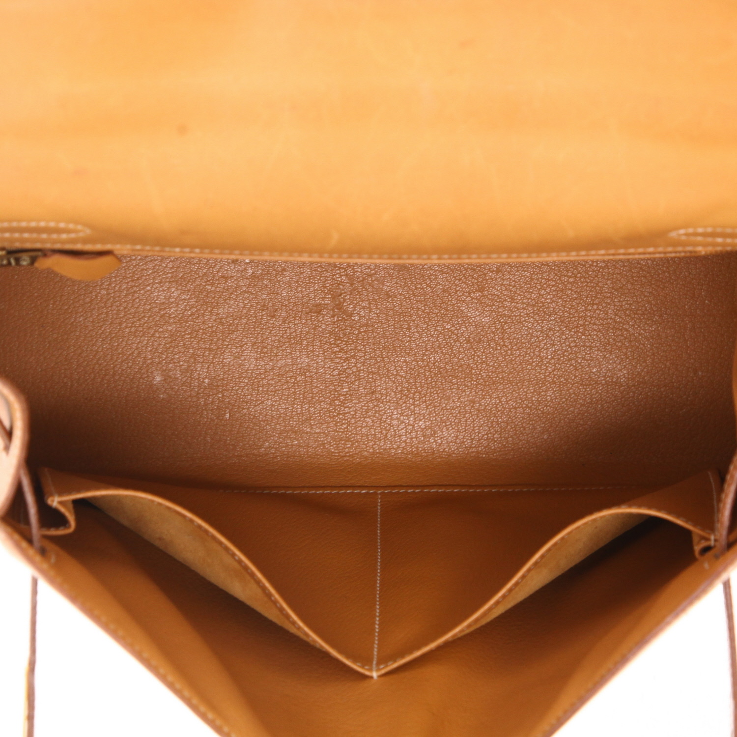Bolso de mano Hermès  Kelly 32 cm en cuero natural y lona denim azul - Detail D3