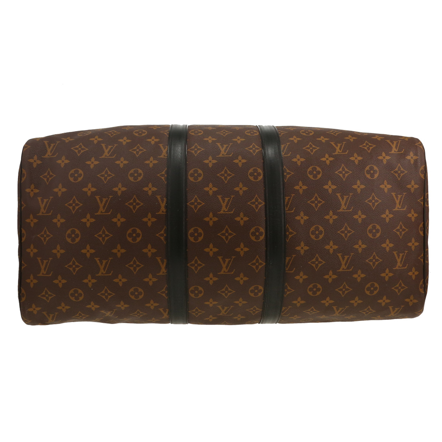 Sac de week end Louis Vuitton  Keepall Editions Limitées en toile monogram marron et cuir noir - Detail D1