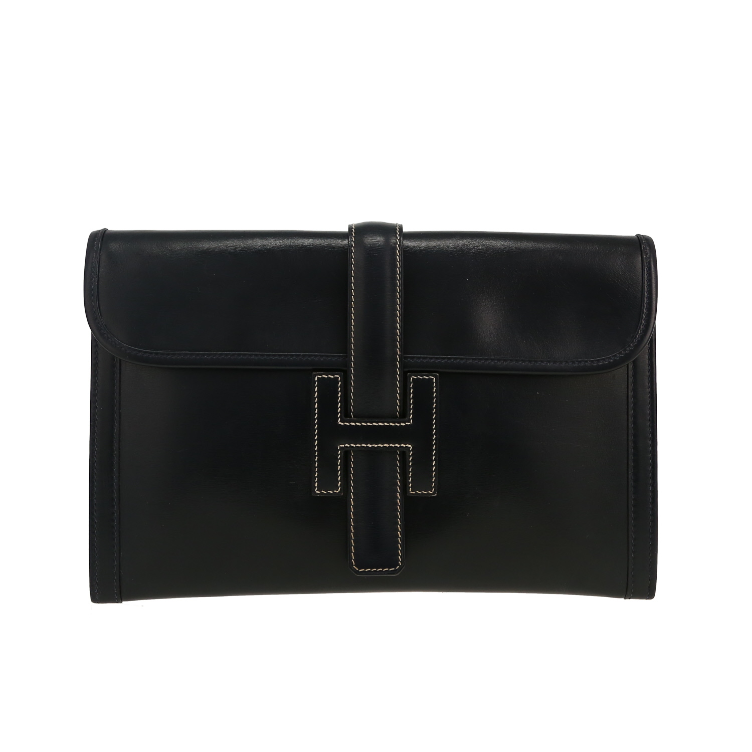 Hermès Jige pouch in navy blue box leather - Detail D4