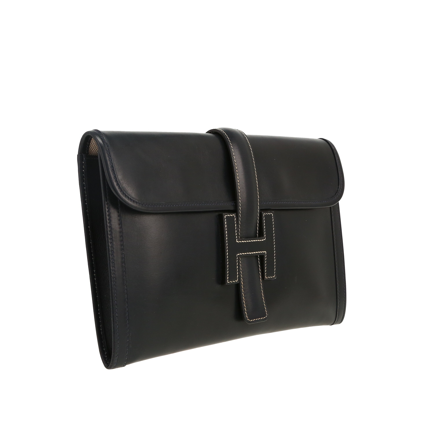Hermès Jige pouch in navy blue box leather - Detail D5