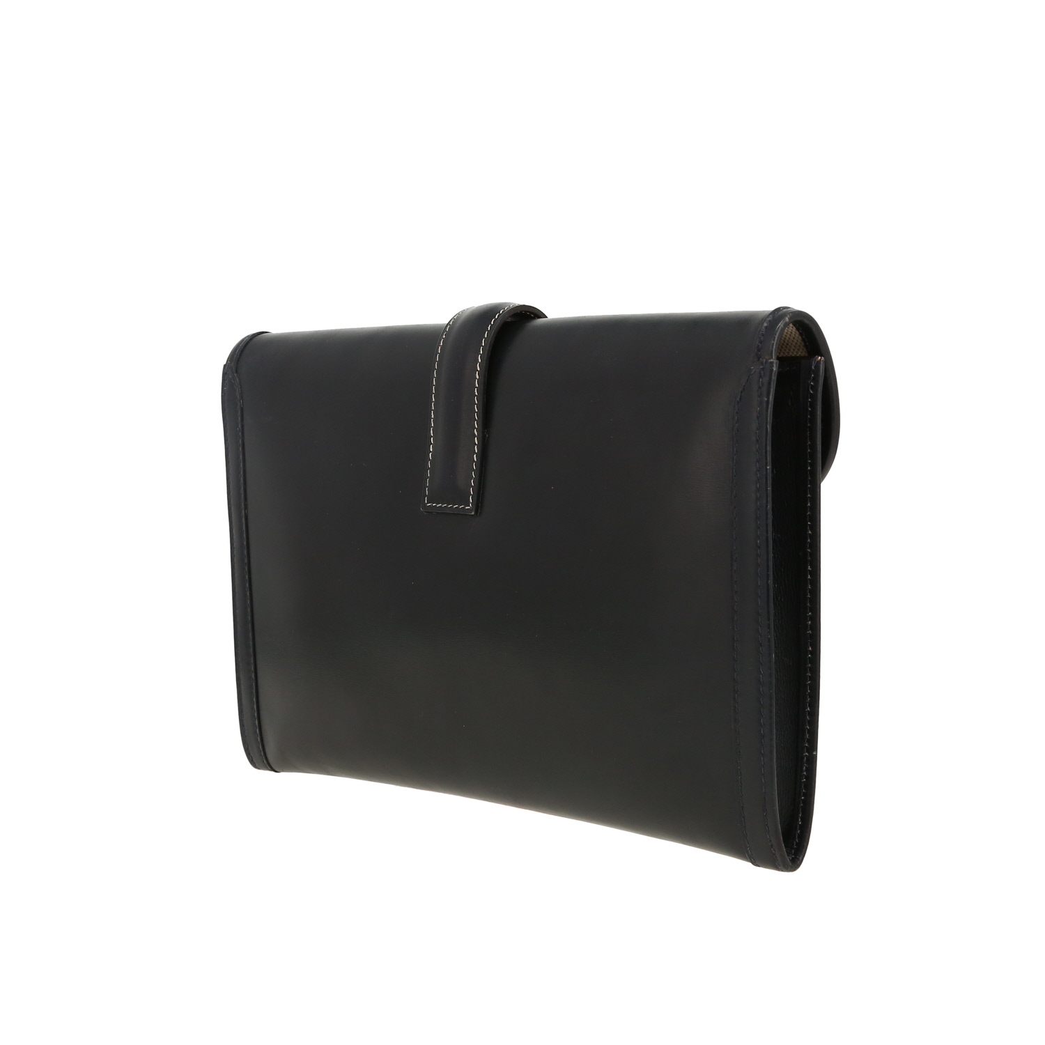Hermès Jige pouch in navy blue box leather - Detail D6