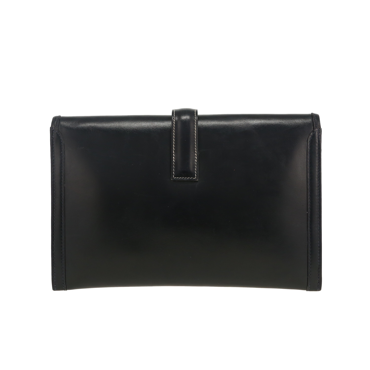 Hermès Jige pouch in navy blue box leather - Detail D7