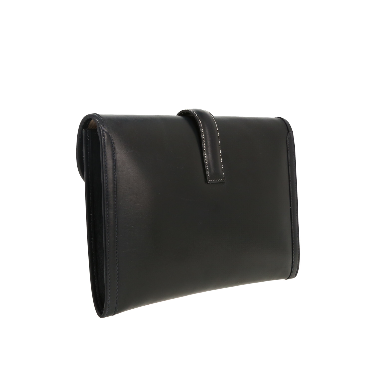 Hermès Jige pouch in navy blue box leather - Detail D8
