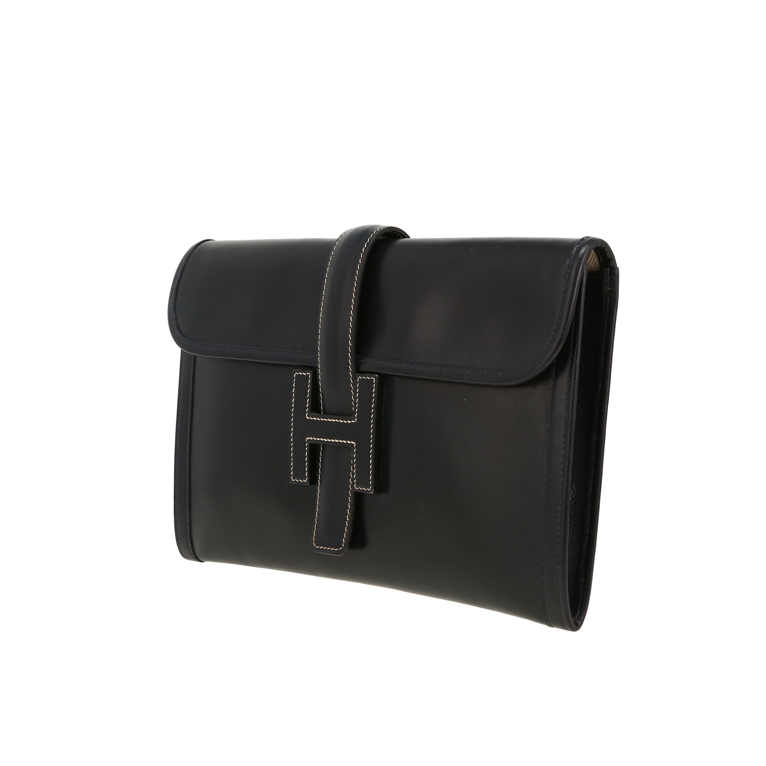 Hermès Jige pouch in navy blue box leather - Detail D9